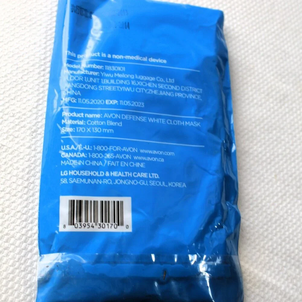 Lot of 4 Avon Defense White Cloth Face Masks, NEW SEALED